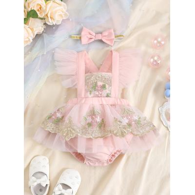 Zahara 婴儿夏季连体服婴童花朵刺绣网纱裙摆爬服