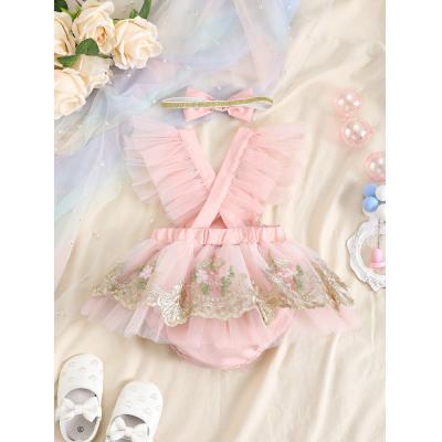 Zahara 婴儿夏季连体服婴童花朵刺绣网纱裙摆爬服
